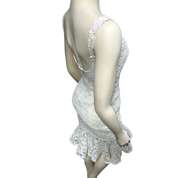 Chi Chi London White Floral Lace Sleeveless Midi Dress Sheath Dress Ruffle Hem - Picture 8 of 14